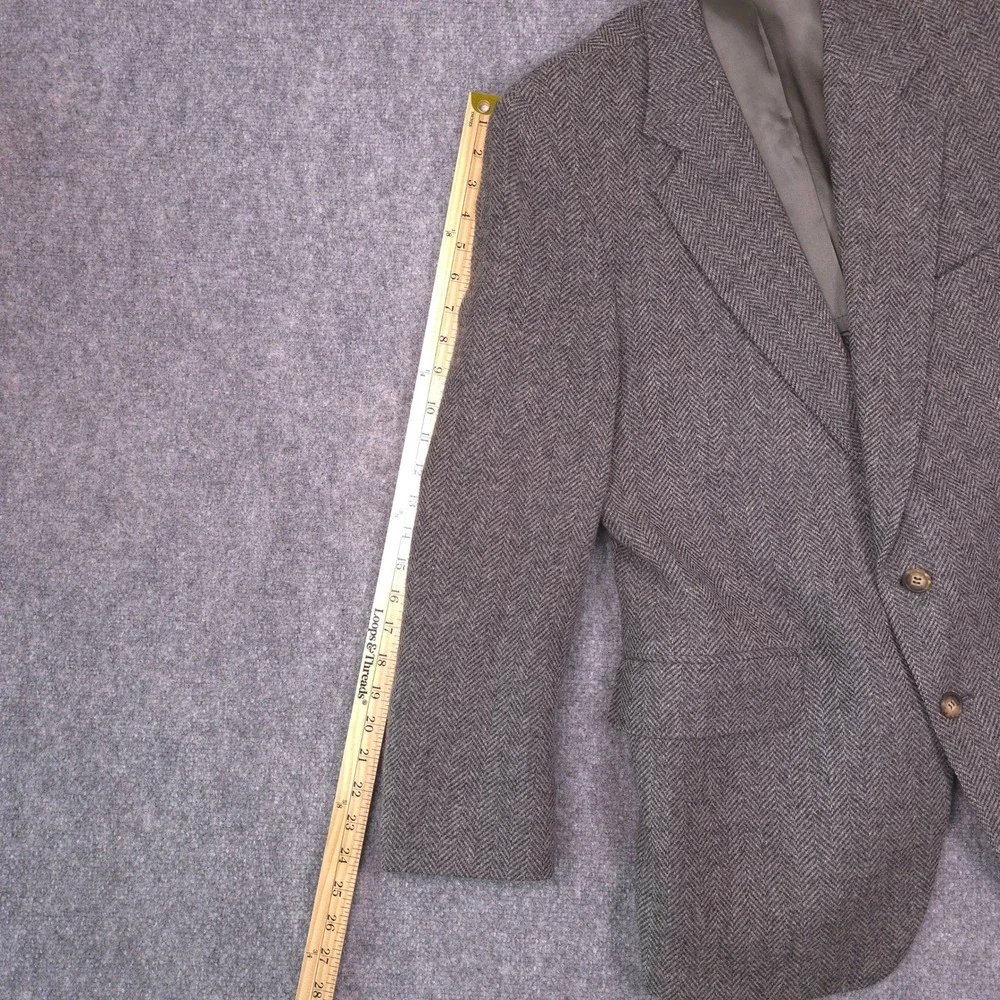 VTG American Craftsmen Blazer Herringbone Tweed Mens 40R Grey Brown USA Academia